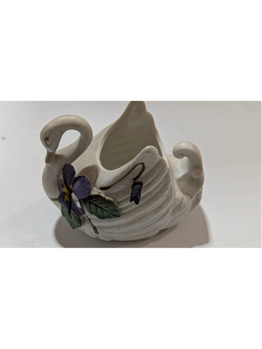 Norcrest Ceramic Swan Planter 4 x 2.5 inches White Purple